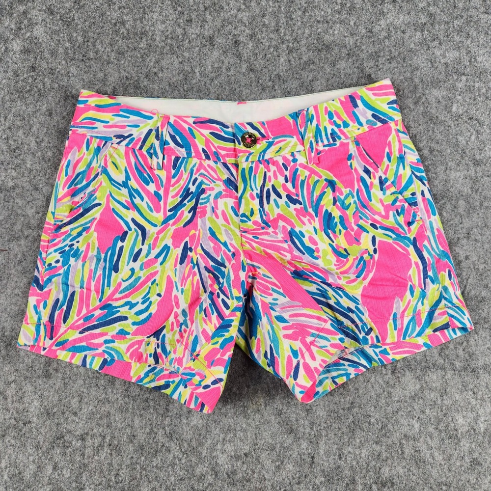 Lilly Pulitzer Callahan Shorts Women 2 Pink Palm Reader Preppy Rave Retro Resort